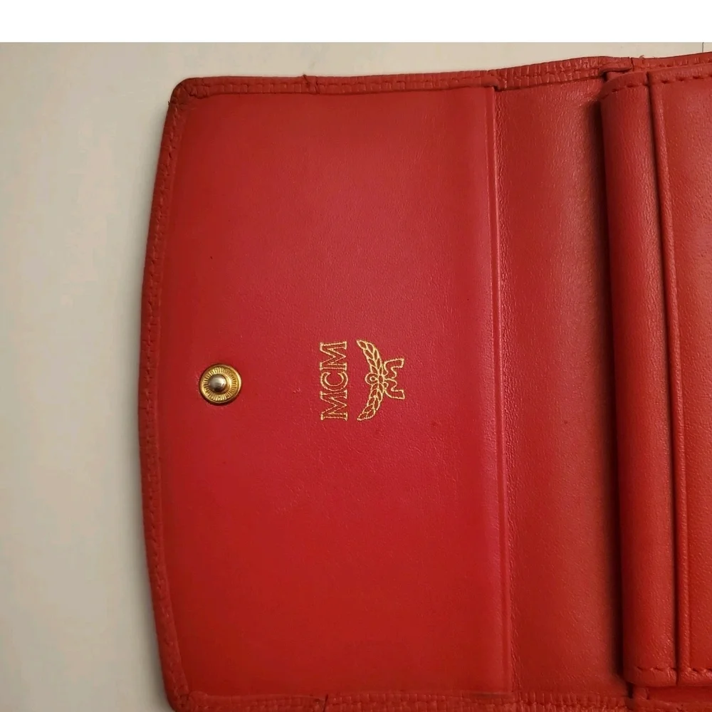 MCM Scarlet Leather Wallet with Gold Accents - Picture 2 of 8
